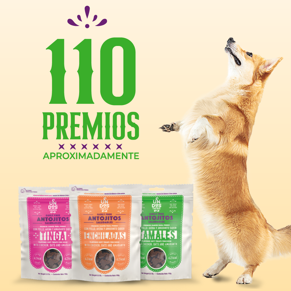 Antojitos Saludables Guilt Free – Tamales de Un Dos Treats – Premios Suaves para Perro con Pollo, Avena y Amaranto, 5.5 oz