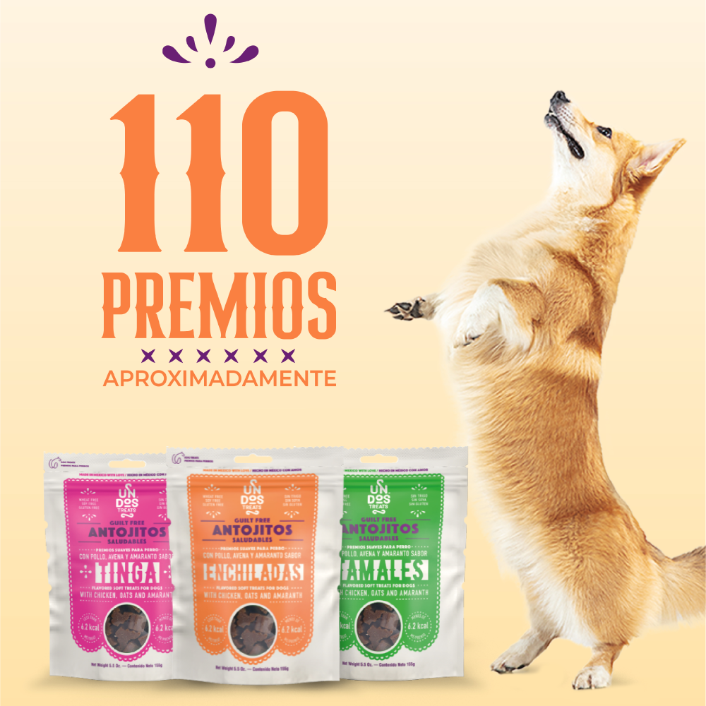 Antojitos Saludables Guilt Free – Enchiladas de Un Dos Treats – Premios Suaves para Perro con Pollo, Avena y Amaranto, 5.5 oz