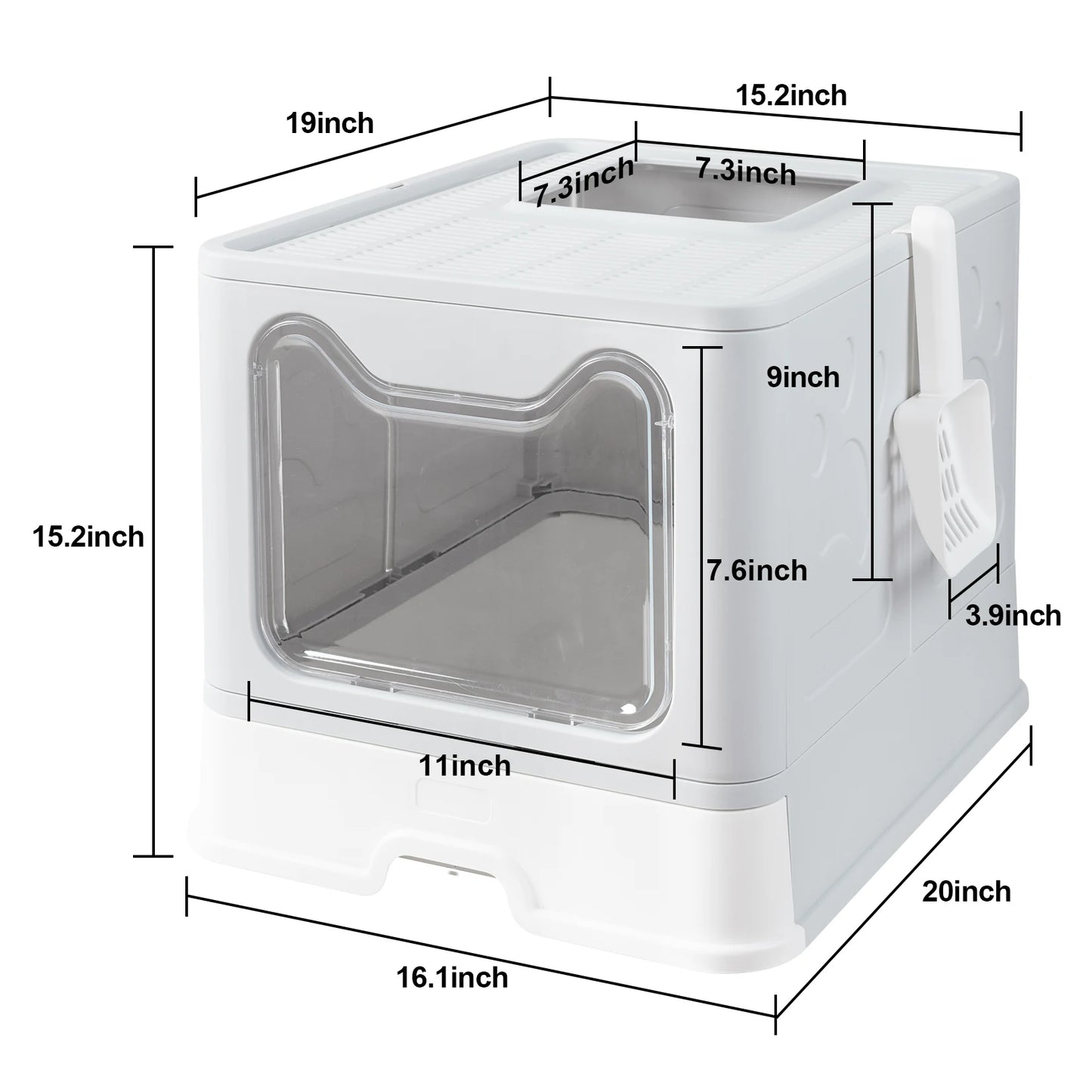 Caja de arena para gatos con entrada frontal y salida superior con tapa: diseño plegable y que ahorra espacio