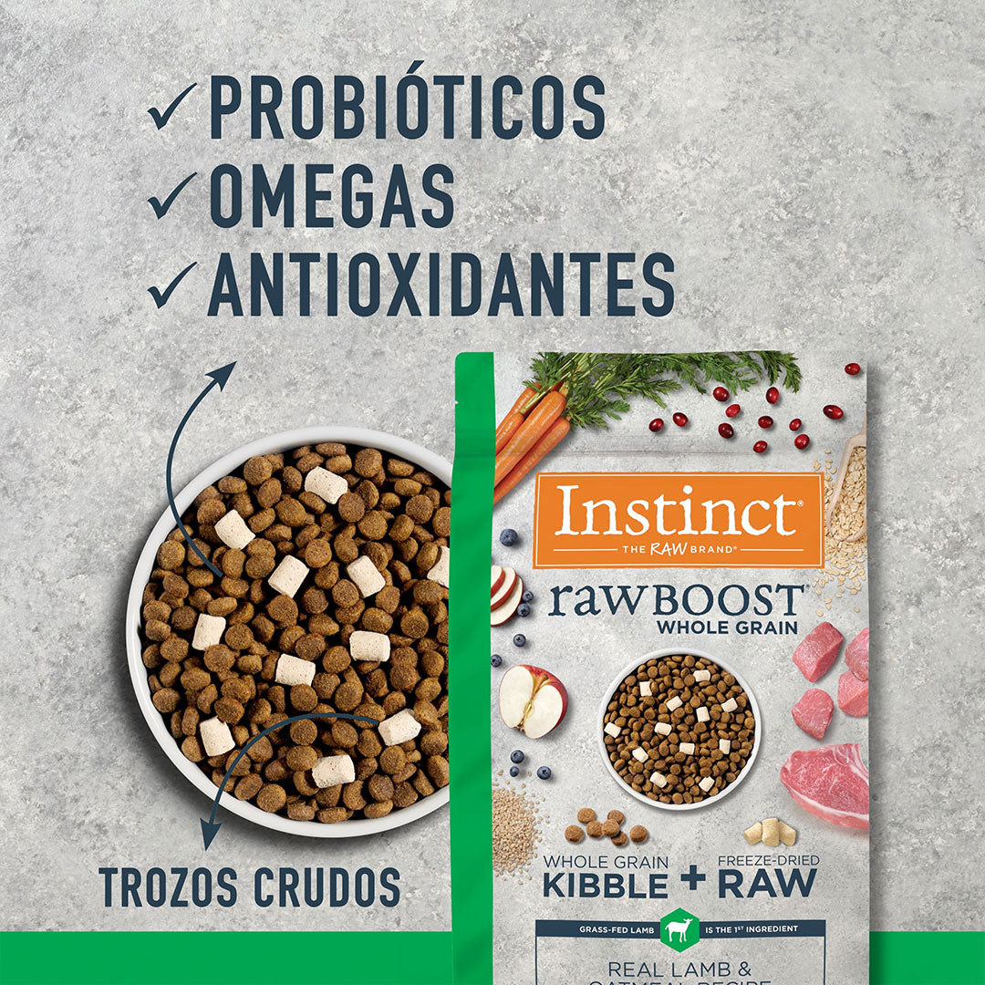 Alimento para perros Instinct Raw Boost: cordero, cereales y avena, nutrición rica en proteínas, 9,07 kg