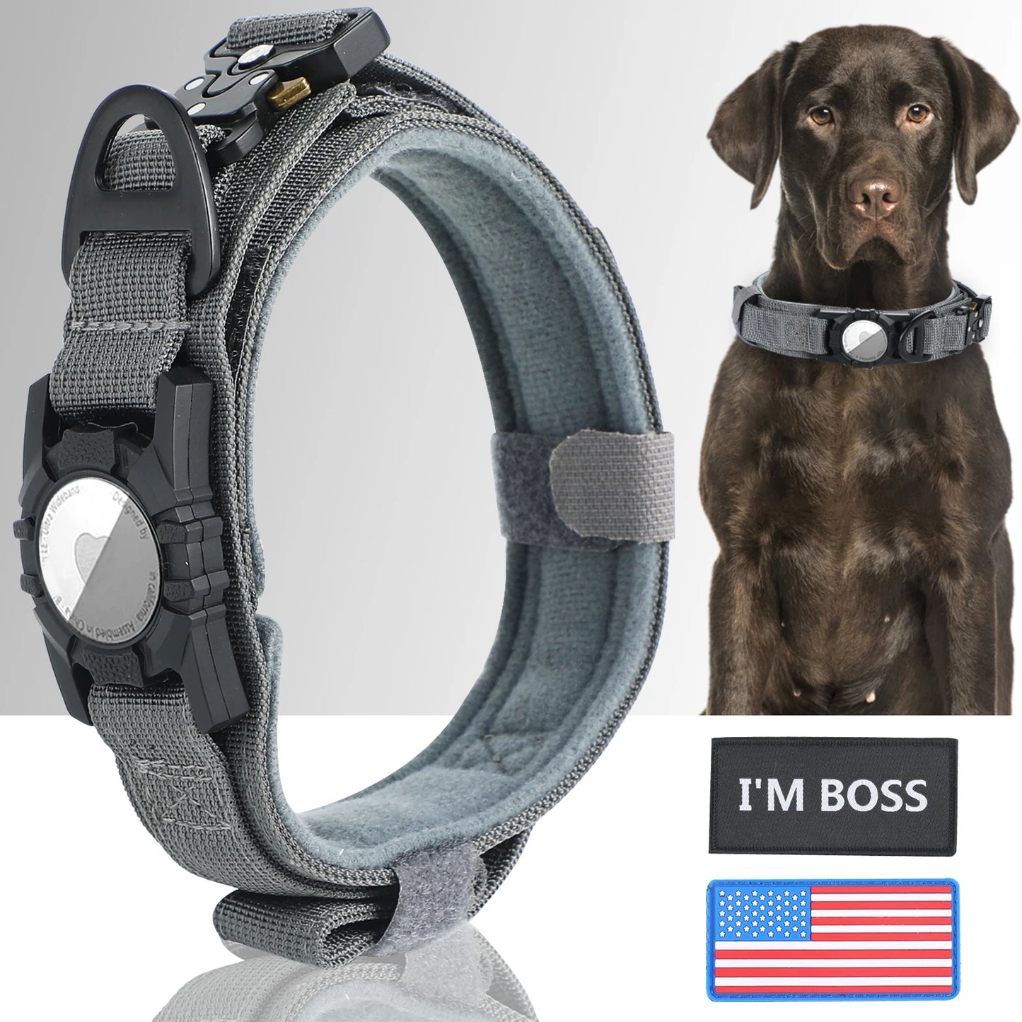 AirTag Dog Military Collar - for Large & Medium Dogs