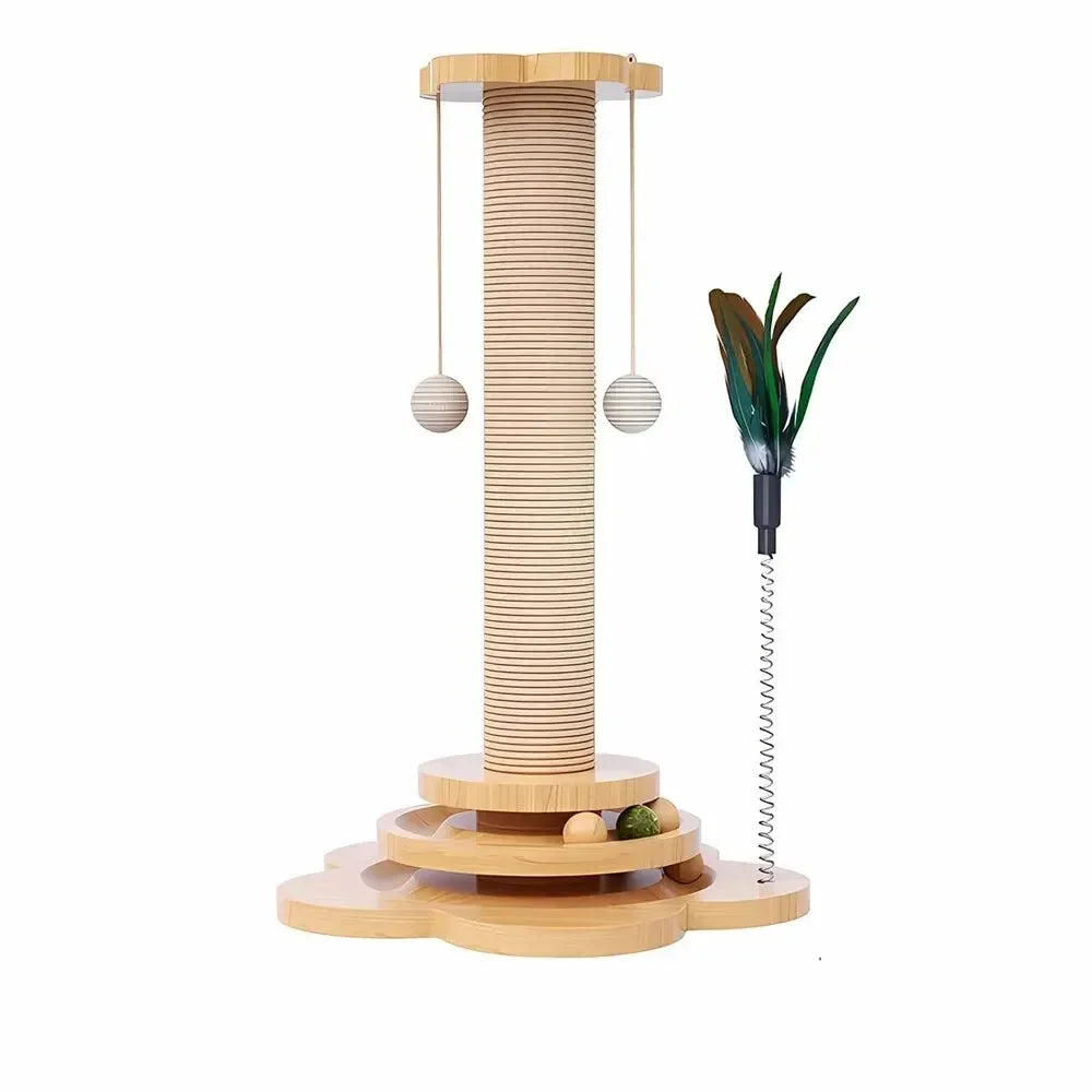 Cat Toy Solid Wood Stand – Durable Sisal Scratching Board with Stick Balls