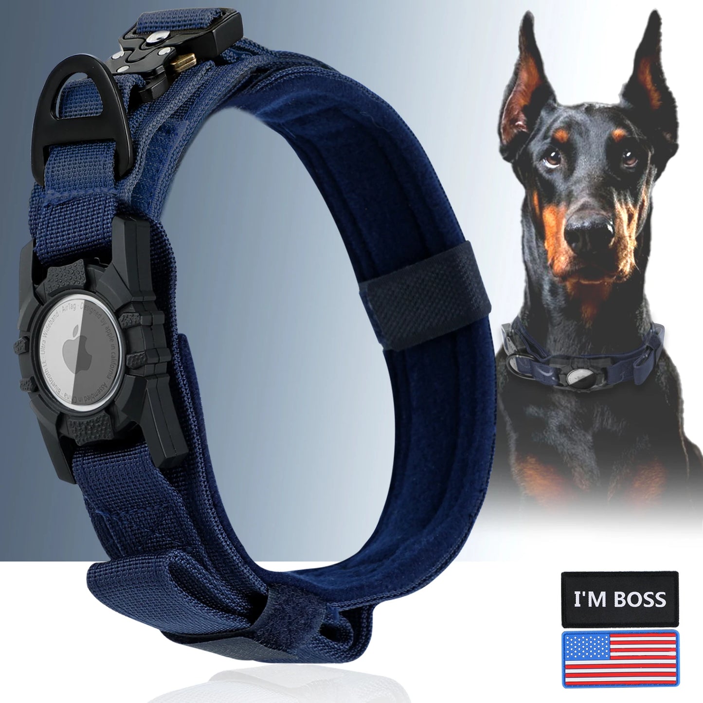 AirTag Dog Military Collar - for Large & Medium Dogs