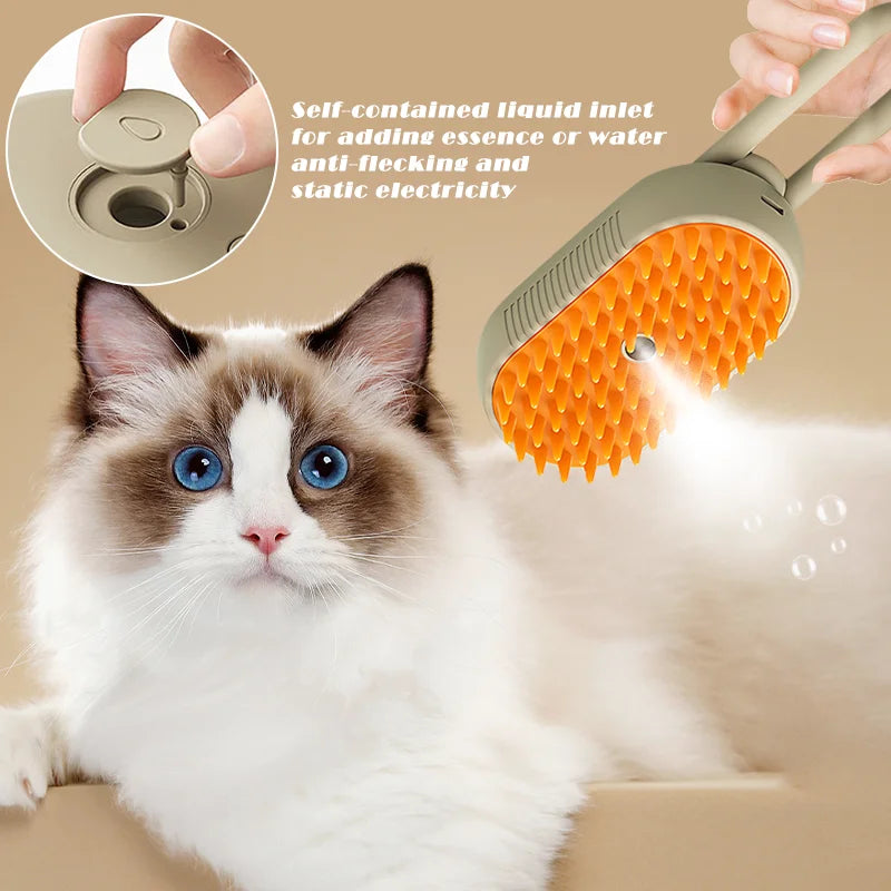 Pet Steam Brush – 3-in-1 Grooming Tool for Cats & Dogs