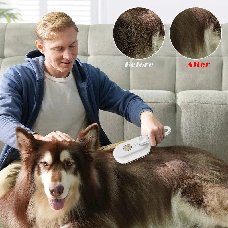 Pet Steam Brush – 3-in-1 Grooming Tool for Cats & Dogs