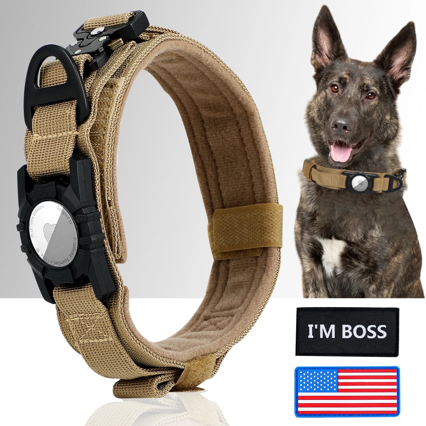 AirTag Dog Military Collar - for Large & Medium Dogs