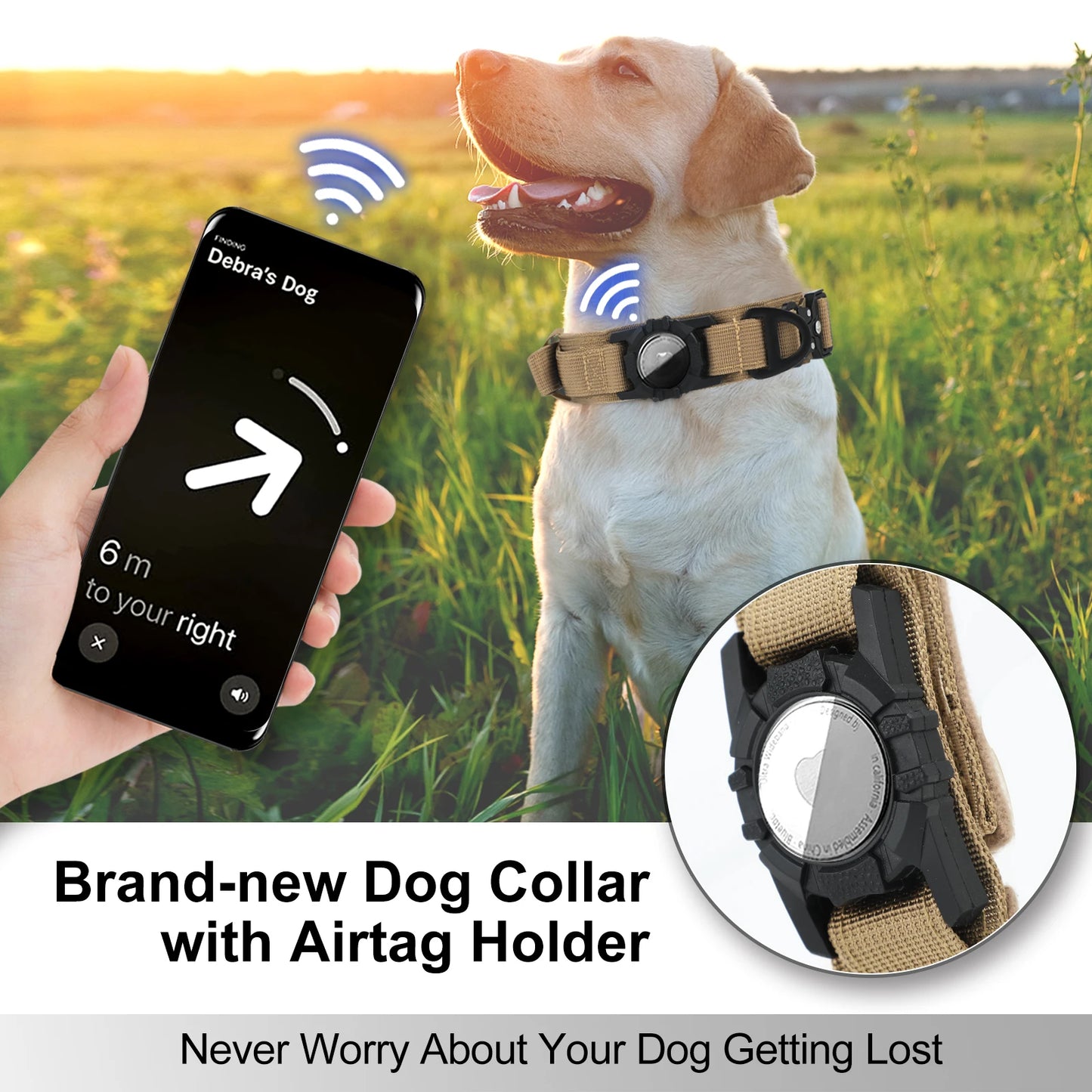 AirTag Dog Military Collar - for Large & Medium Dogs