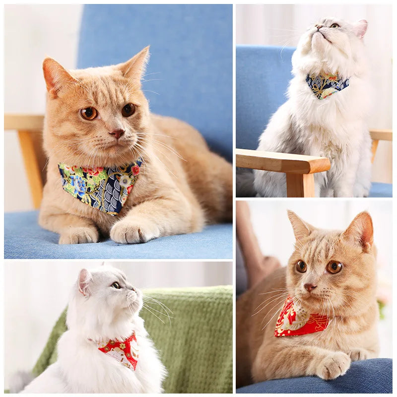 Adjustable Cat Bandana Collar – Floral Bow Tie for Cats and Small Dogs