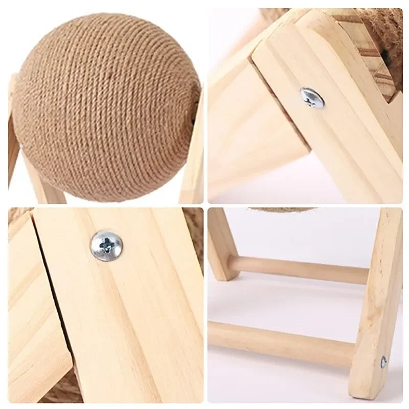 Juguetes con forma de pelota para rascar gatos: triángulo estable de madera y sisal