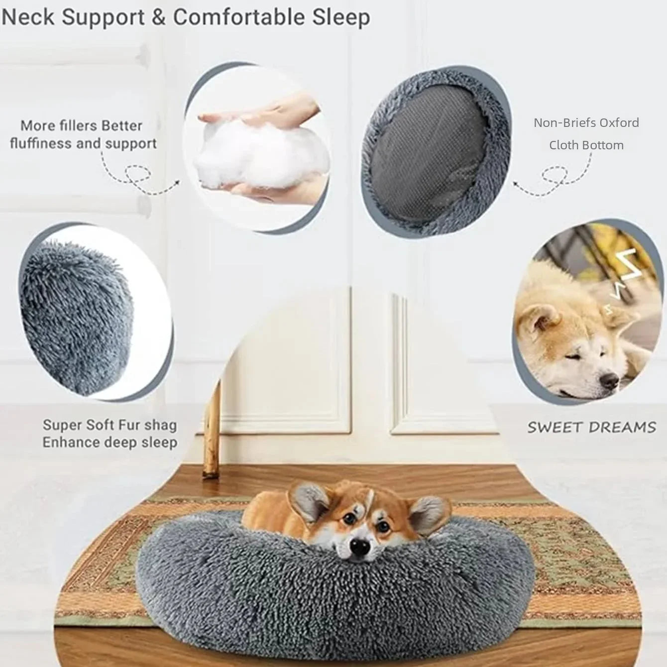 Cama Redonda Suave para Perros y Gatos - Comodidad Acogedora