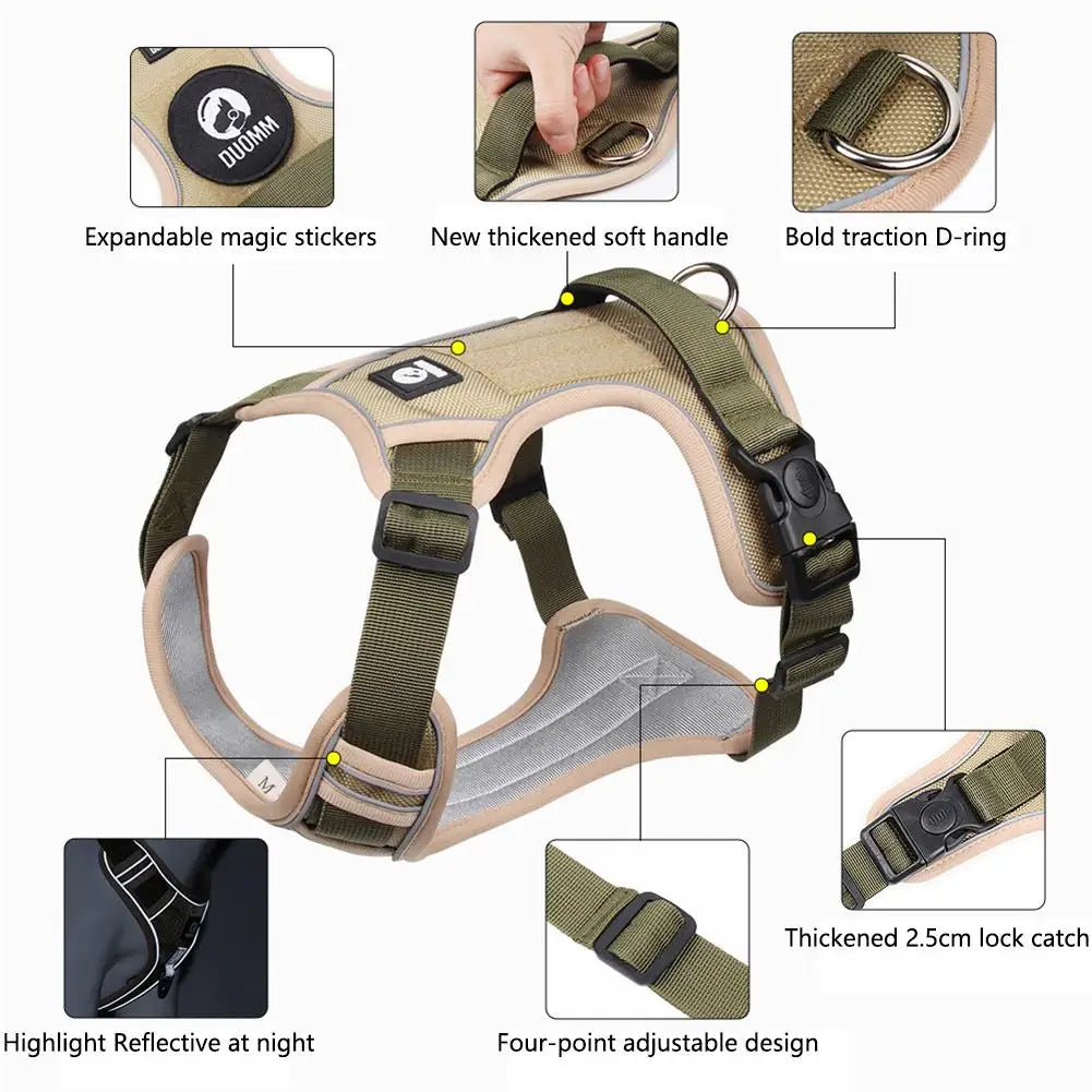 Medium to Large Dog Harnesses Collar - Army Reflective & Adjustable