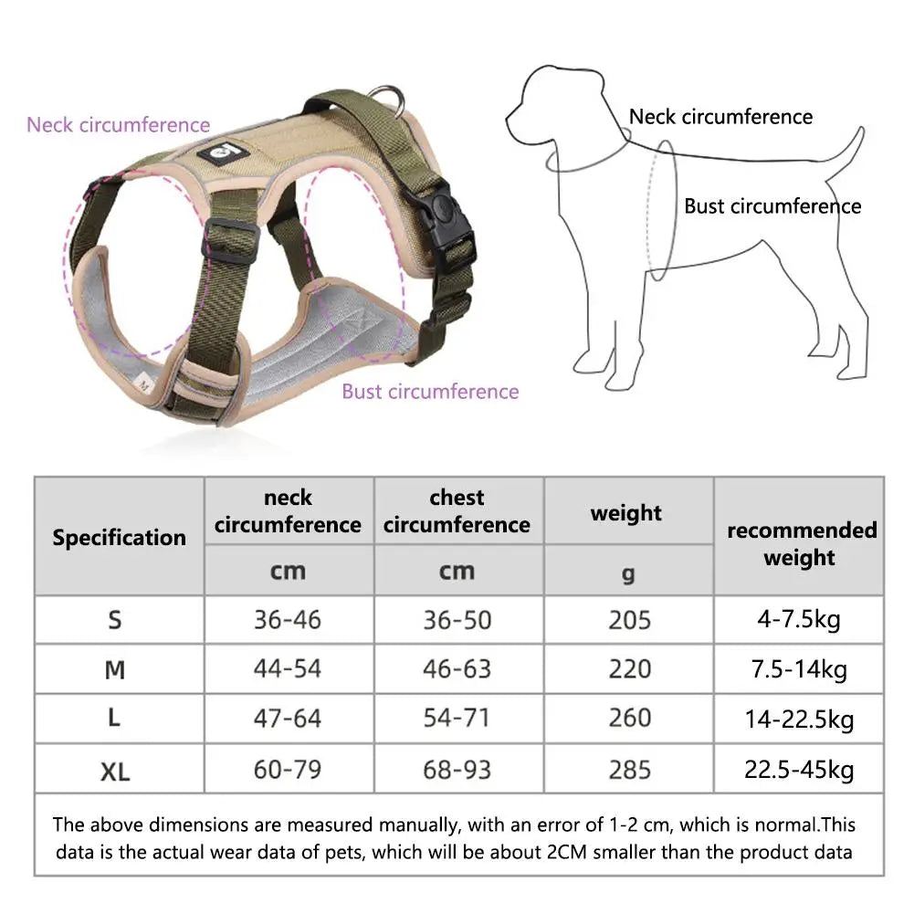 Arnés para perros medianos y grandes, collar reflectante militar y ajustable