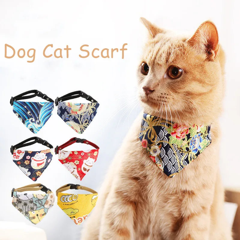 Adjustable Cat Bandana Collar – Floral Bow Tie for Cats and Small Dogs