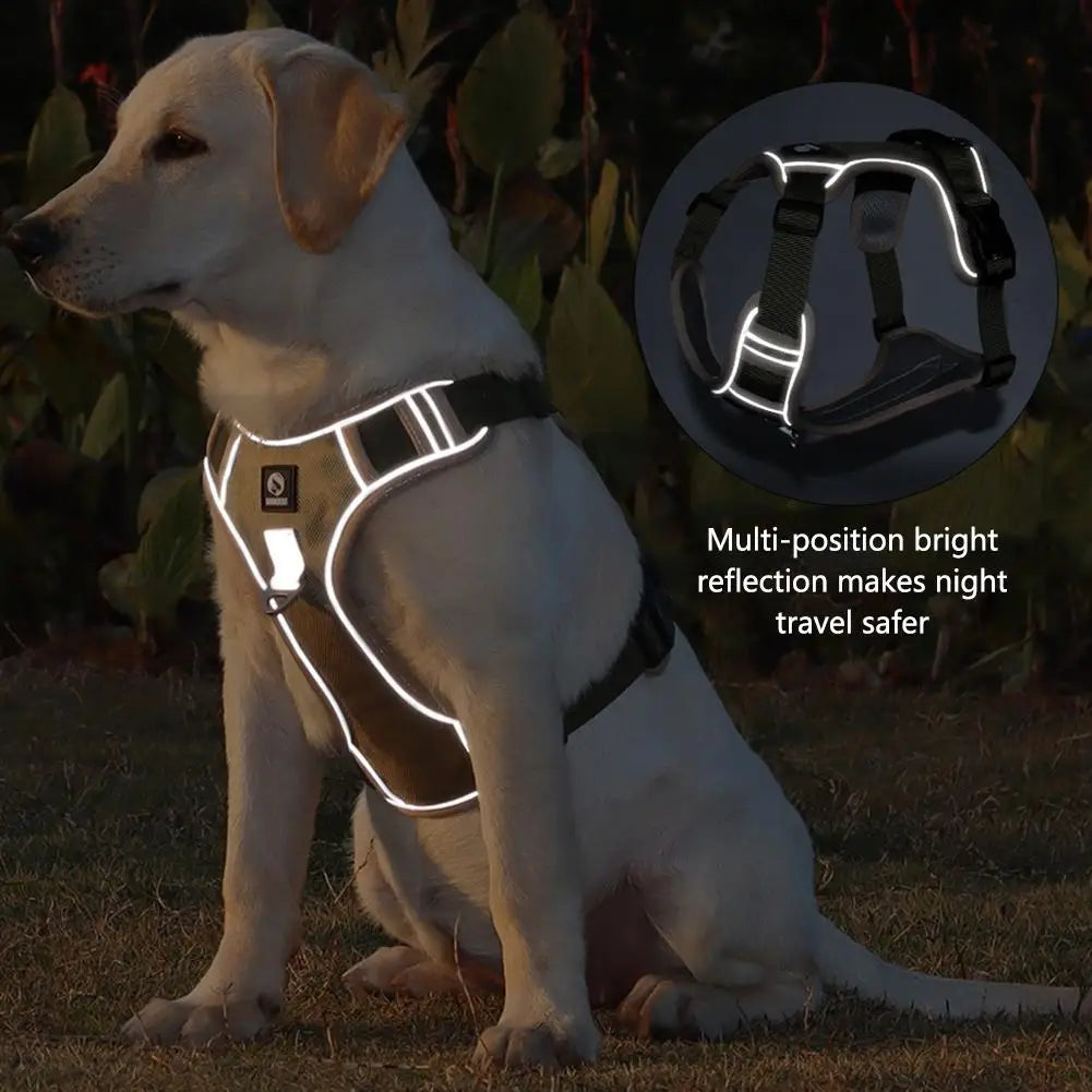 Arnés para perros medianos y grandes, collar reflectante militar y ajustable