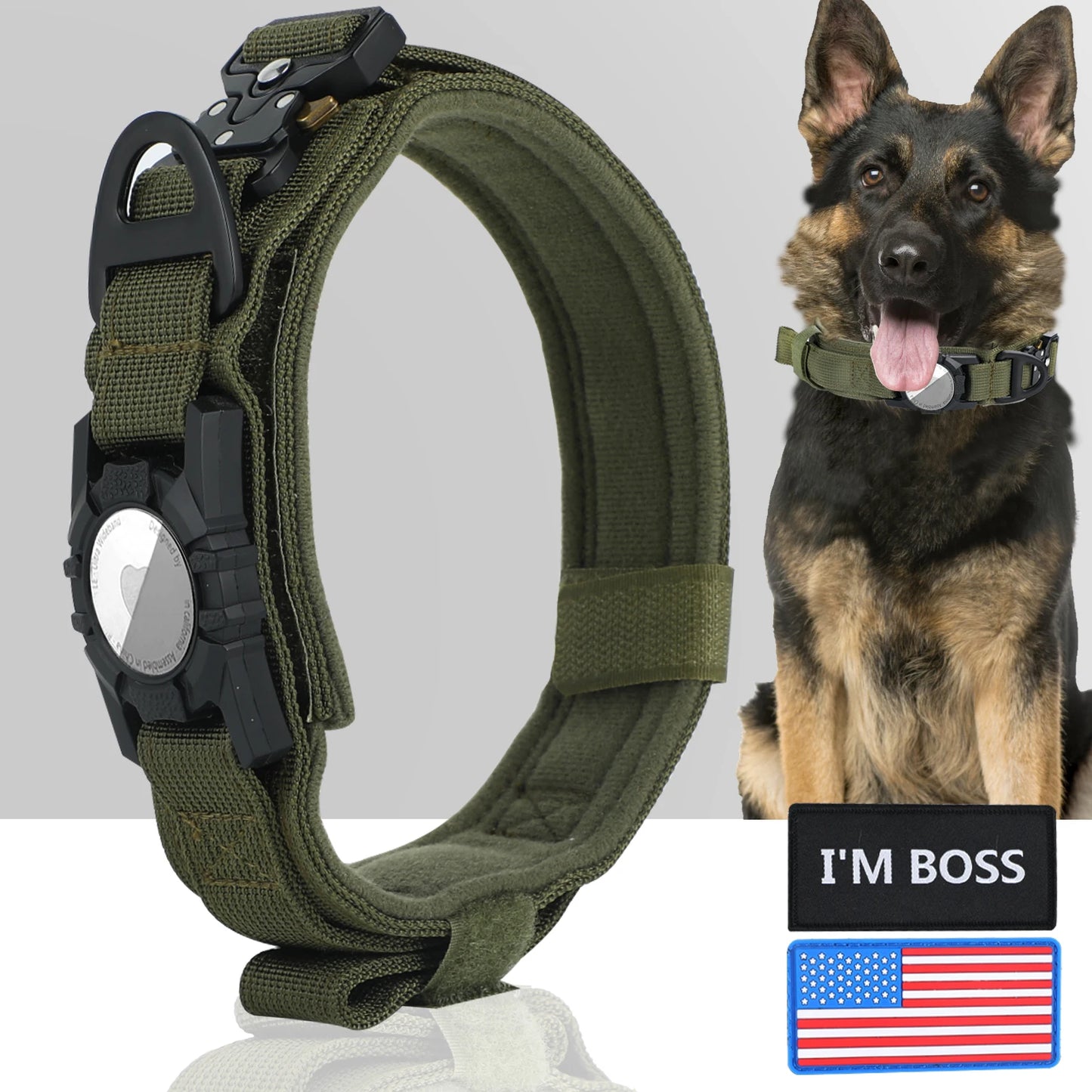 AirTag Dog Military Collar - for Large & Medium Dogs