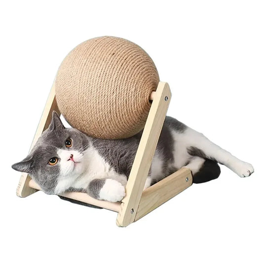 Juguetes con forma de pelota para rascar gatos: triángulo estable de madera y sisal