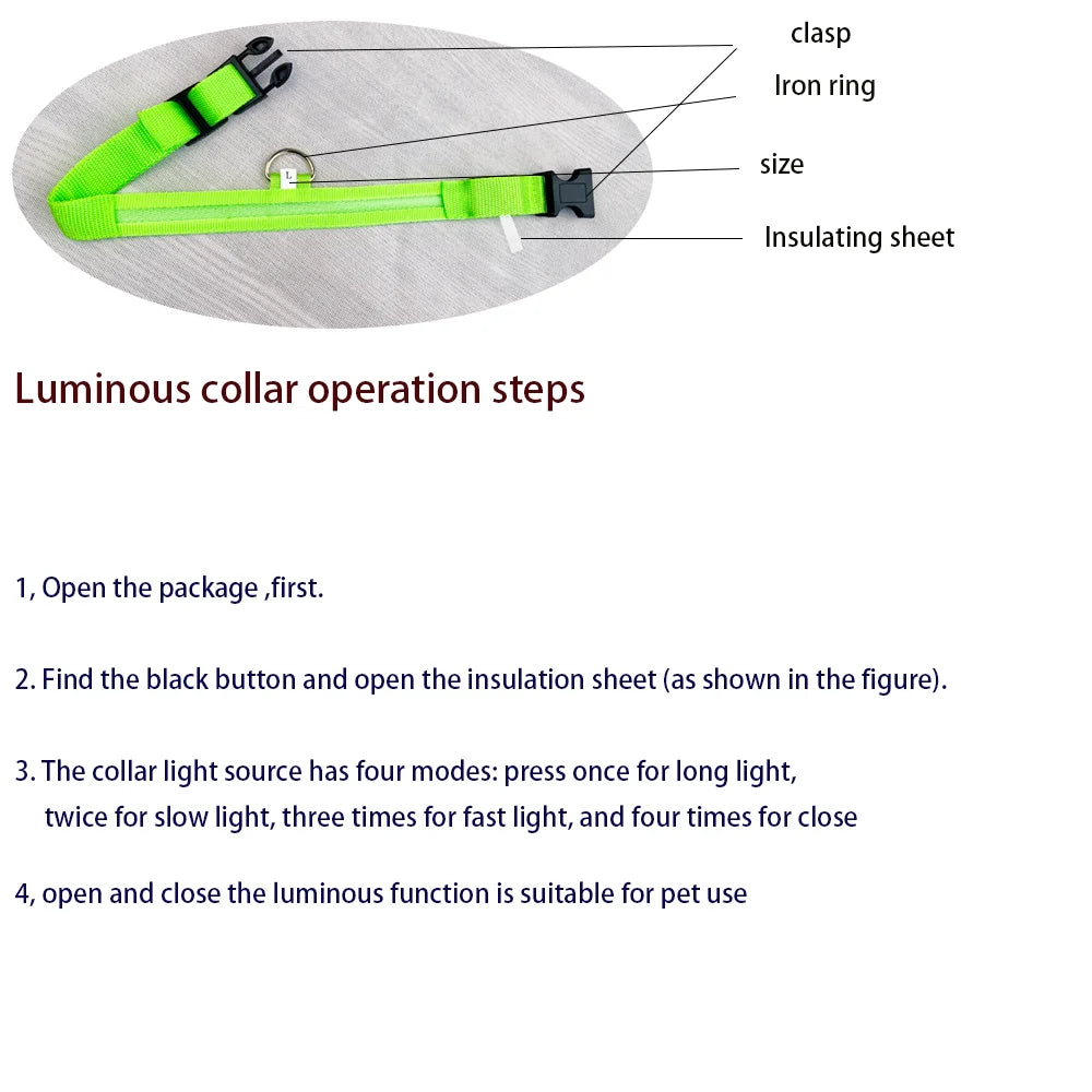 Luminous Fluorescent Pet Dog Collar – LED Night Safety