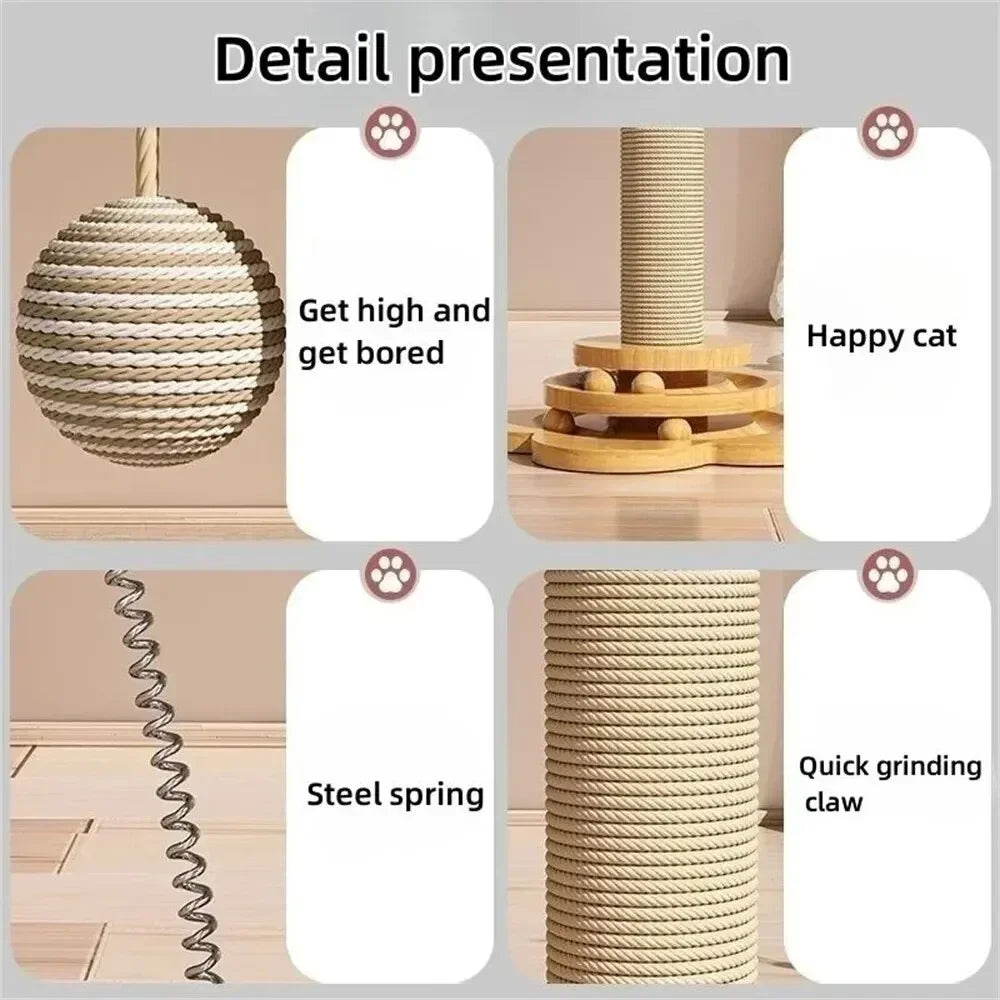 Cat Toy Solid Wood Stand – Durable Sisal Scratching Board with Stick Balls