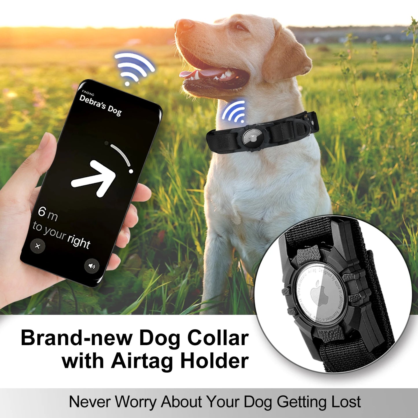 AirTag Dog Military Collar - for Large & Medium Dogs