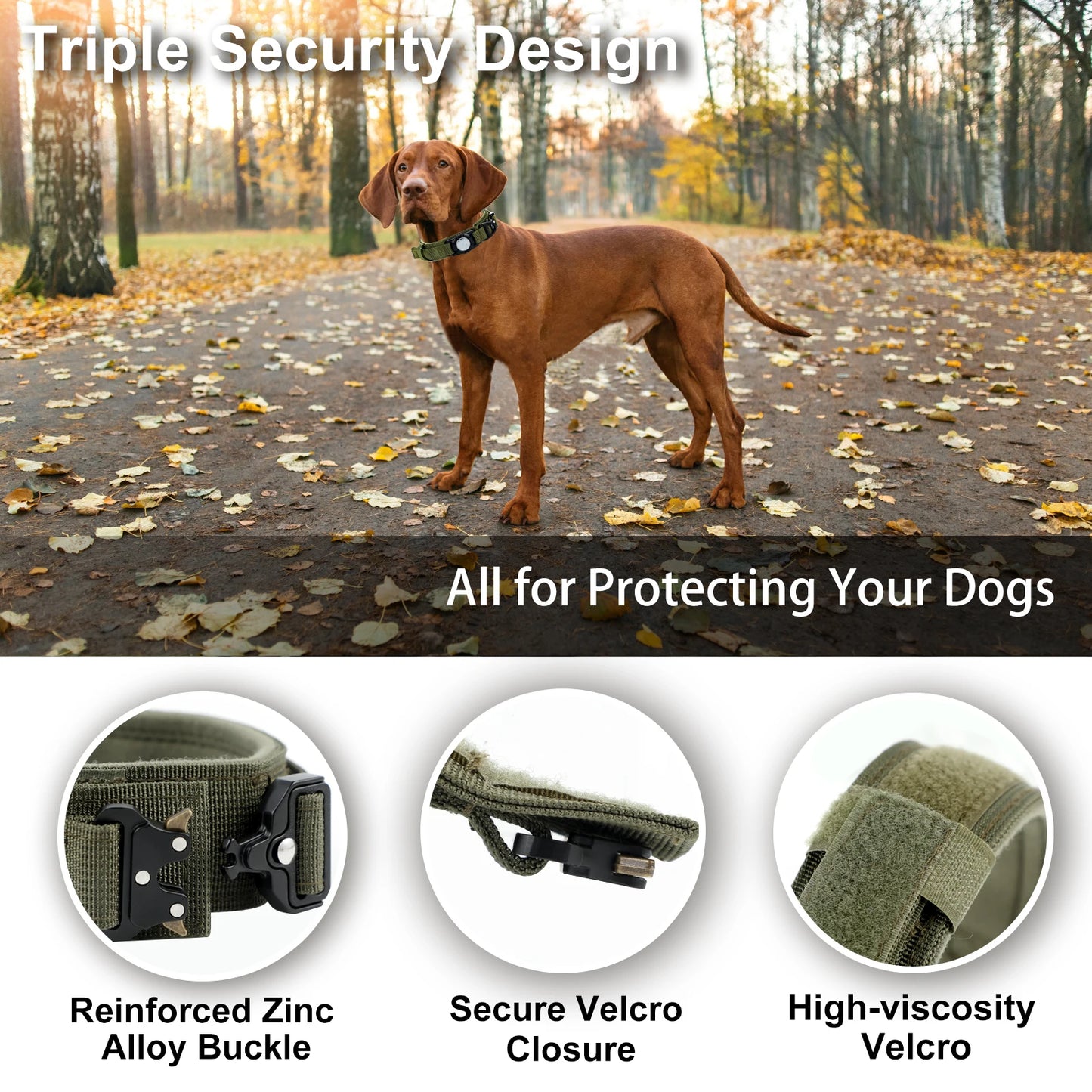 AirTag Dog Military Collar - for Large & Medium Dogs