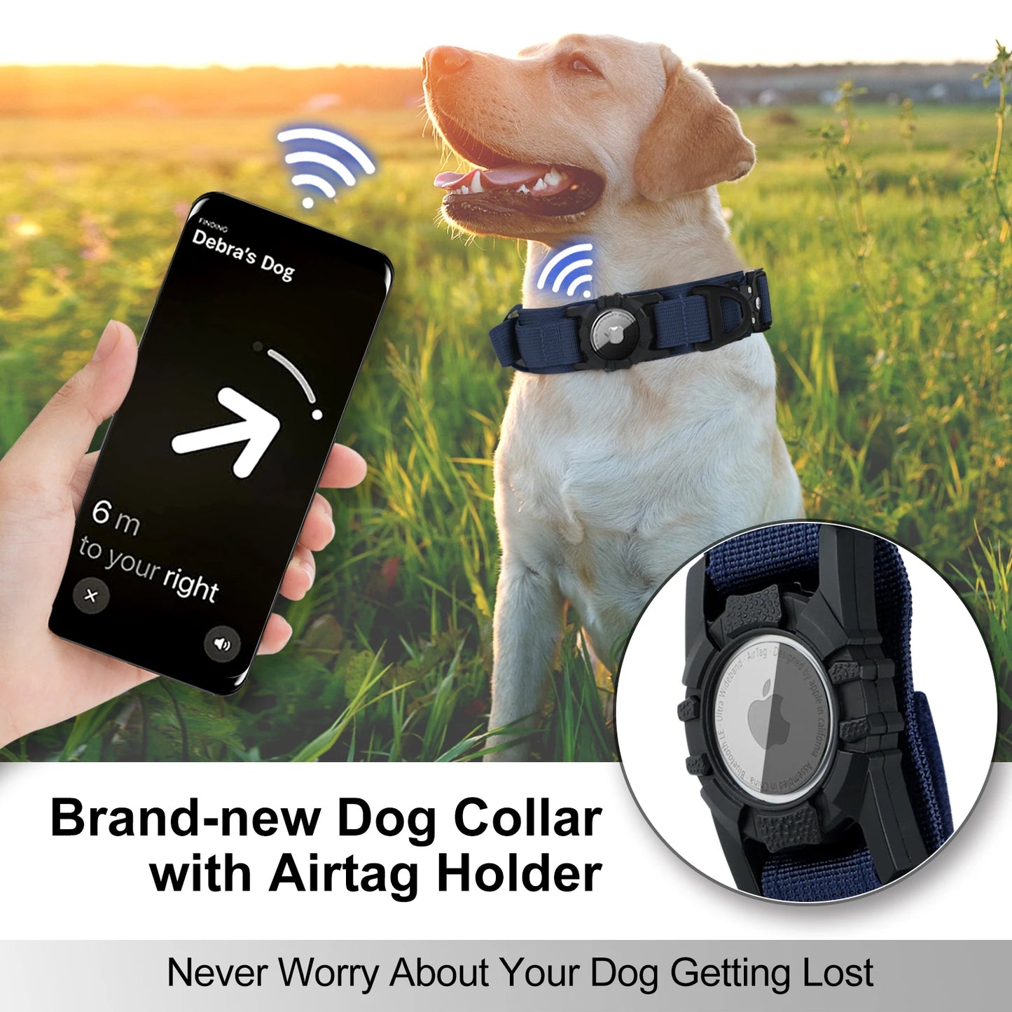 AirTag Dog Military Collar - for Large & Medium Dogs