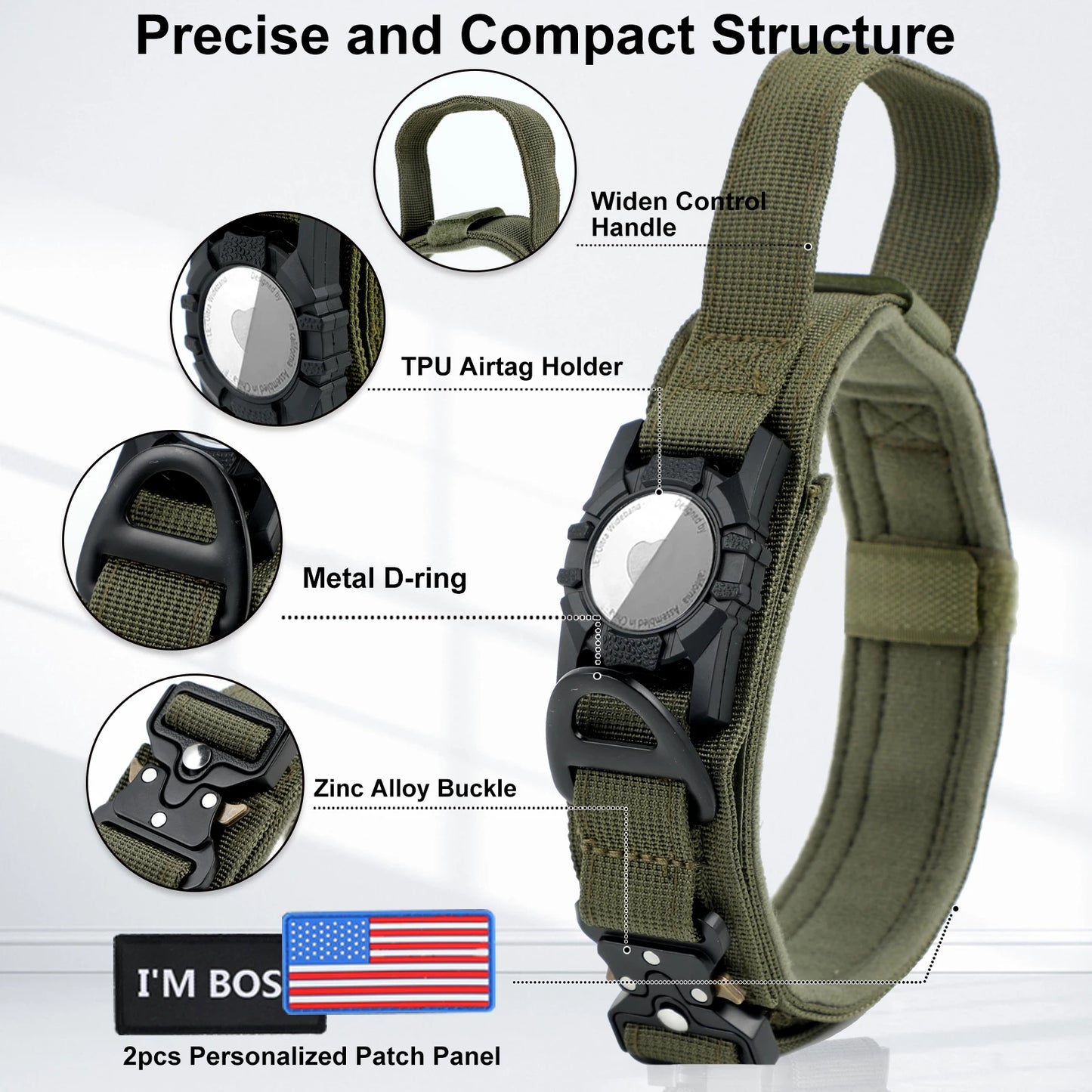 AirTag Dog Military Collar - for Large & Medium Dogs