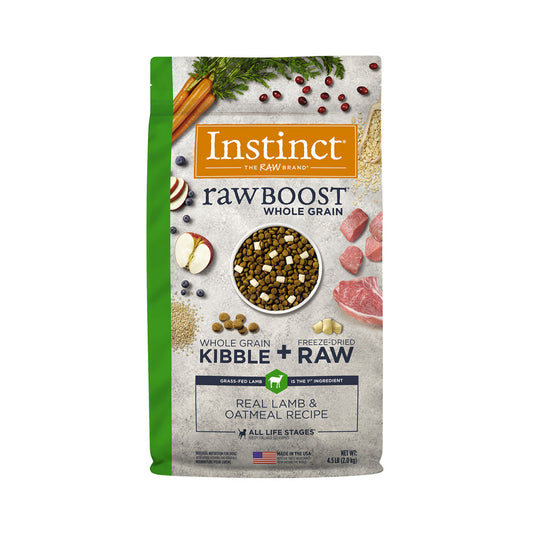 Alimento para perros Instinct Raw Boost: cordero, cereales y avena, nutrición rica en proteínas, 9,07 kg